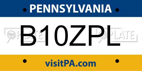 B10ZPL Pennsylvania License Plate