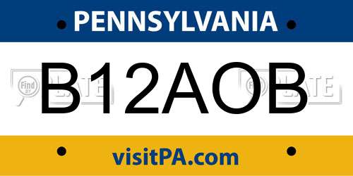 B12AOB Pennsylvania License Plate