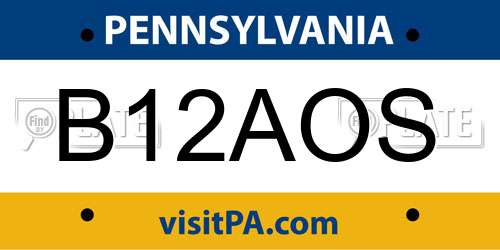 B12AOS Pennsylvania License Plate