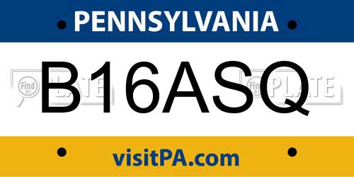 B16ASQ Pennsylvania License Plate