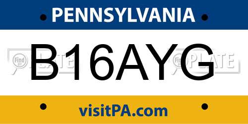 B16AYG Pennsylvania License Plate