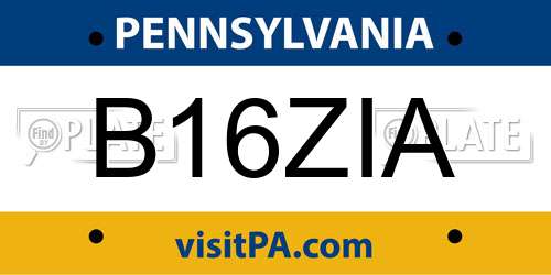B16ZIA Pennsylvania License Plate