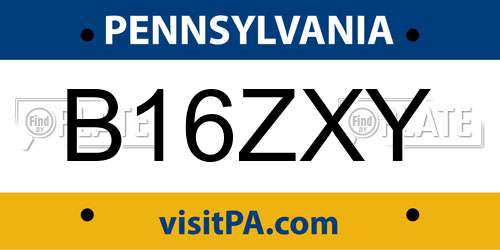 B16ZXY Pennsylvania License Plate