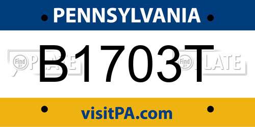 B1703T Pennsylvania License Plate