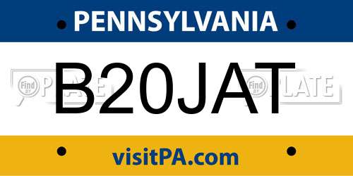 B20JAT Pennsylvania License Plate