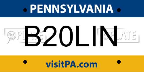 B20LIN Pennsylvania License Plate