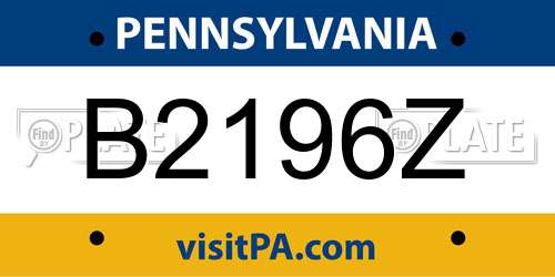 B2196Z Pennsylvania License Plate