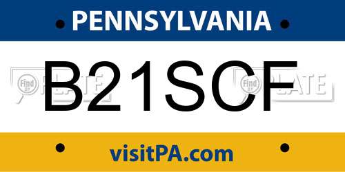 B21SCF Pennsylvania License Plate