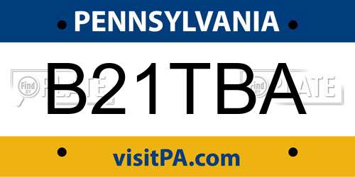 B21TBA Pennsylvania License Plate