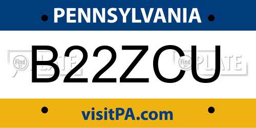 B22ZCU Pennsylvania License Plate