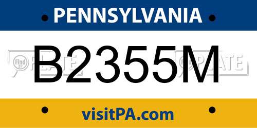 B2355M Pennsylvania License Plate