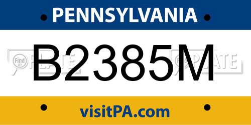 B2385M Pennsylvania License Plate