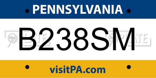 B238SM Pennsylvania License Plate