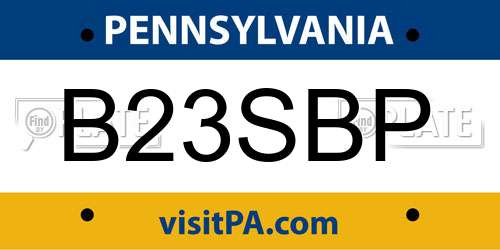 B23SBP Pennsylvania License Plate