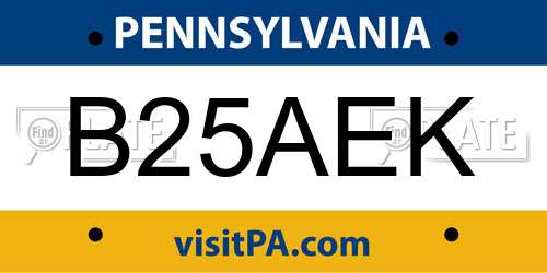 B25AEK Pennsylvania License Plate