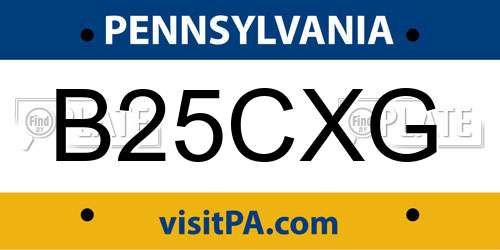 B25CXG Pennsylvania License Plate