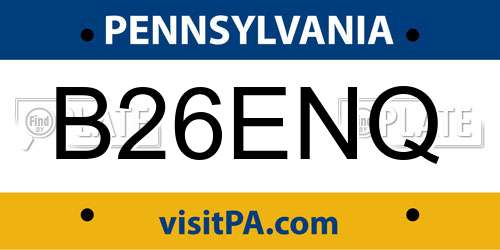 B26ENQ Pennsylvania License Plate