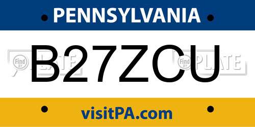 B27ZCU Pennsylvania License Plate