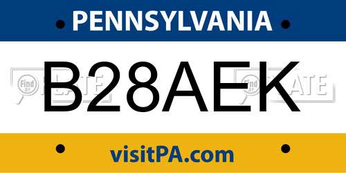 B28AEK Pennsylvania License Plate