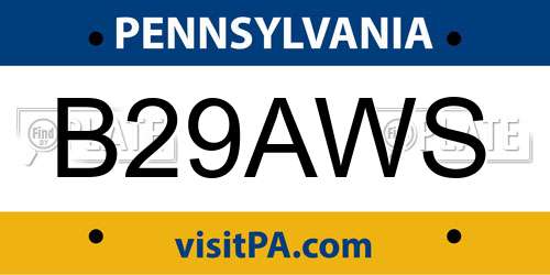 B29AWS Pennsylvania License Plate