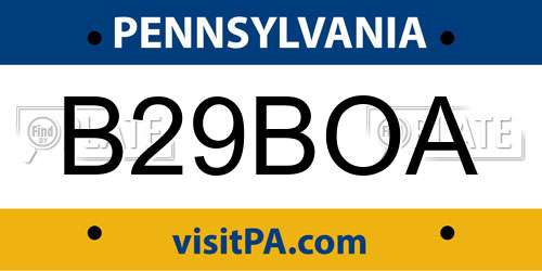 B29BOA Pennsylvania License Plate