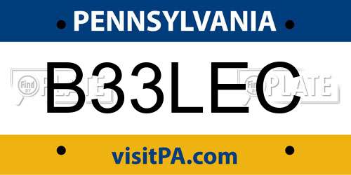 B33LEC Pennsylvania License Plate