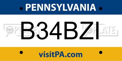 B34BZI Pennsylvania License Plate