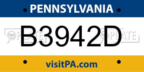B3942D Pennsylvania License Plate