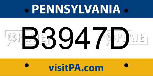 B3947D Pennsylvania License Plate