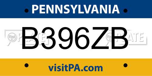 B396ZB Pennsylvania License Plate