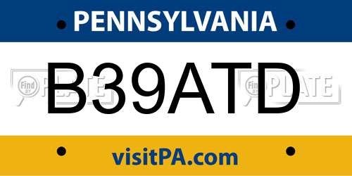B39ATD Pennsylvania License Plate