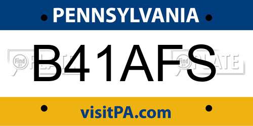B41AFS Pennsylvania License Plate