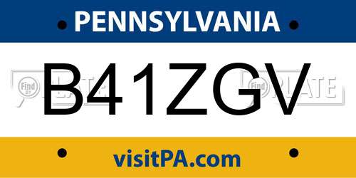 B41ZGV Pennsylvania License Plate