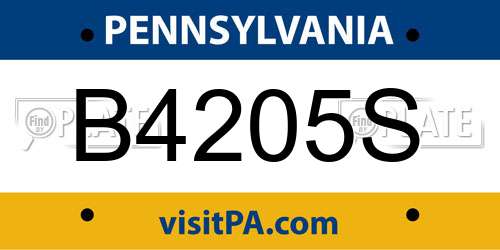 B4205S Pennsylvania License Plate