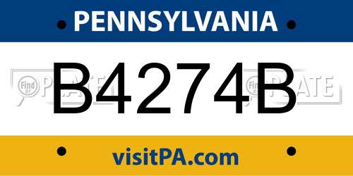 B4274B Pennsylvania License Plate