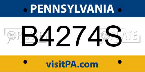 B4274S Pennsylvania License Plate