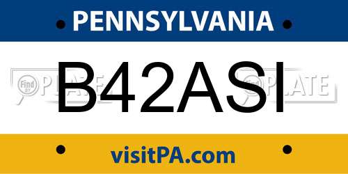 B42ASI Pennsylvania License Plate