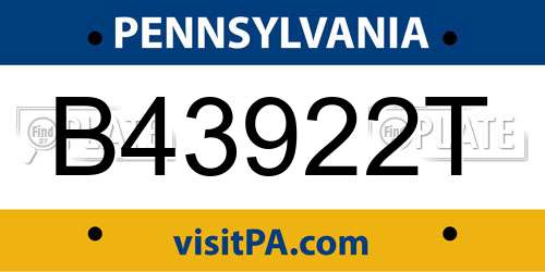 B43922T Pennsylvania License Plate