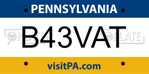 B43VAT Pennsylvania License Plate