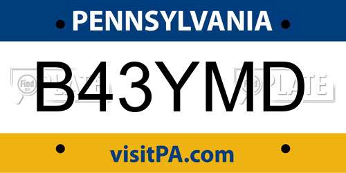 B43YMD Pennsylvania License Plate