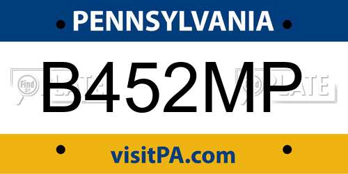 B452MP Pennsylvania License Plate