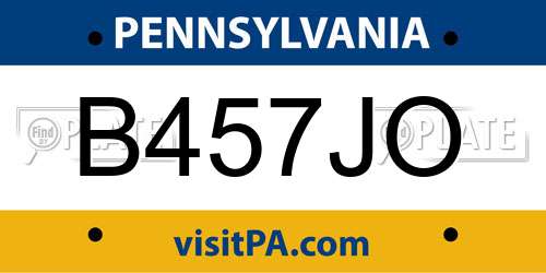 B457JO Pennsylvania License Plate