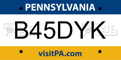 B45DYK Pennsylvania License Plate