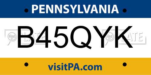 B45QYK Pennsylvania License Plate