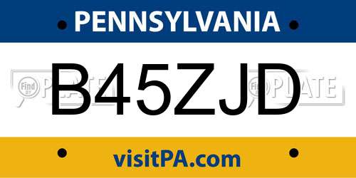 B45ZJD Pennsylvania License Plate
