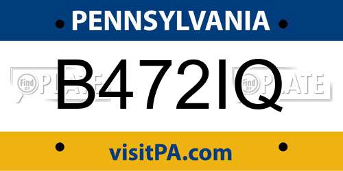 B472IQ Pennsylvania License Plate