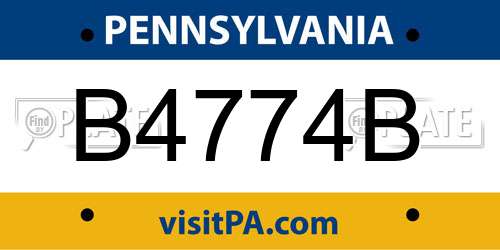 B4774B Pennsylvania License Plate