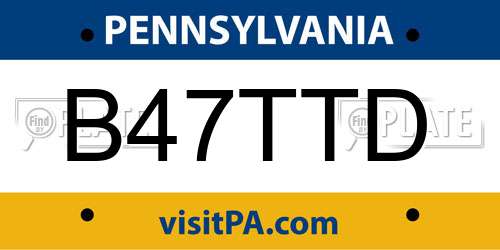 B47TTD Pennsylvania License Plate