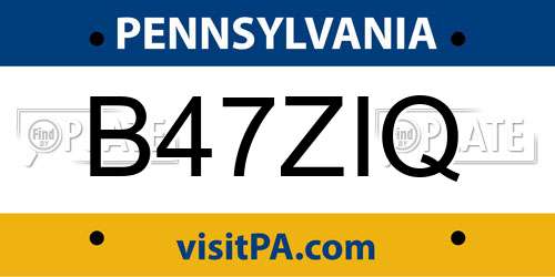 B47ZIQ Pennsylvania License Plate