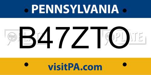 B47ZTO Pennsylvania License Plate